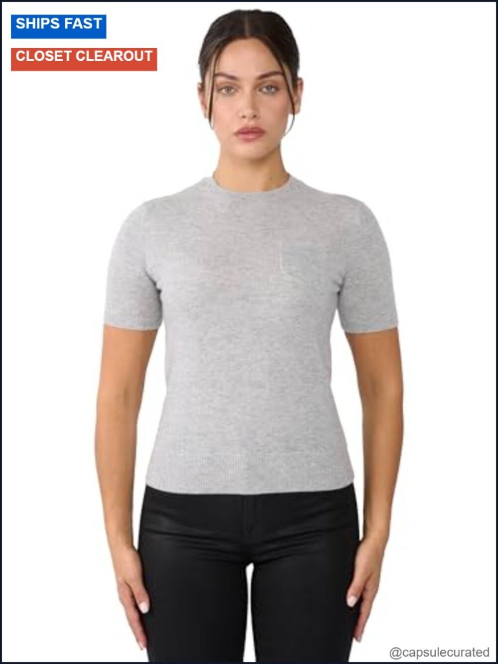 100% Cashmere Crewneck Short Sleeve Pullover Sweater